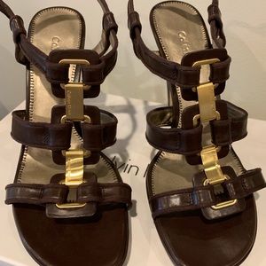 Calvin Klein Brown Heels w/ Gold Accents